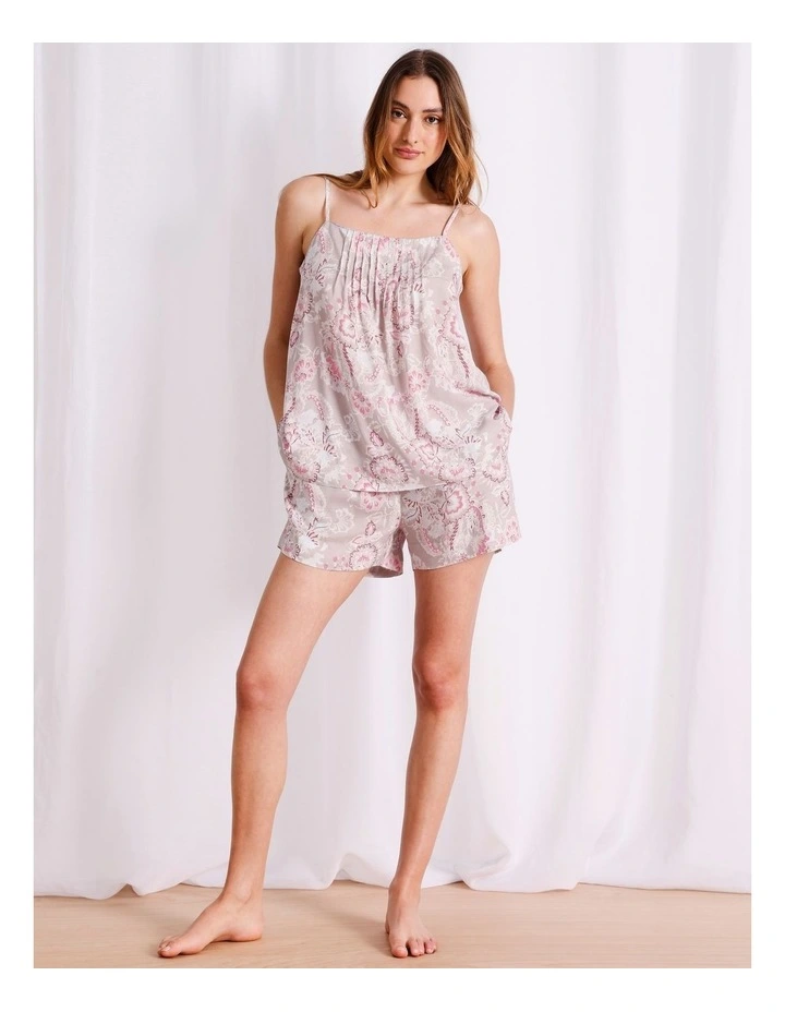 Serene Viscose Pintuck Cami Boxer Set in Leafy Paisley Print image 7
