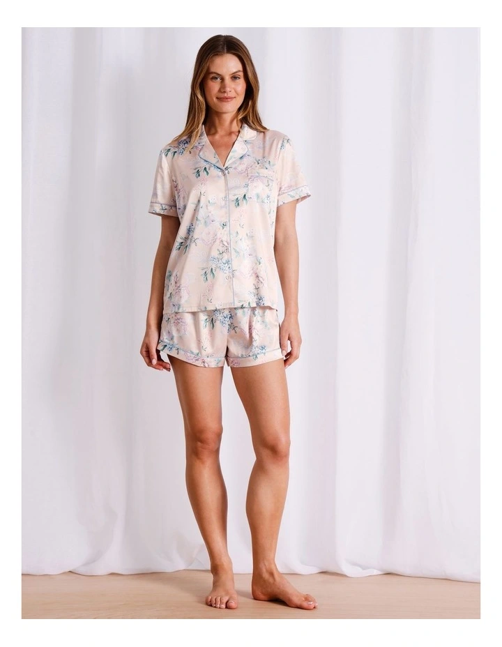 Luxe Satin Short Sleeve PJ Set in Floral Paisley White Print image 2
