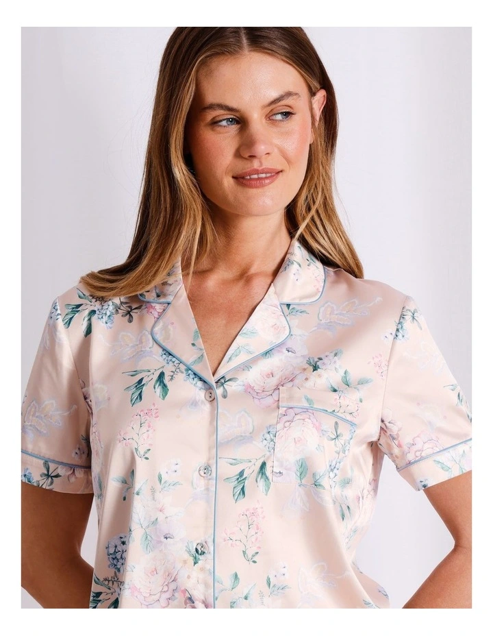 Luxe Satin Short Sleeve PJ Set in Floral Paisley White Print image 3