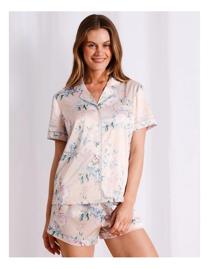 Luxe Satin Short Sleeve PJ Set in Floral Paisley White Print image 4