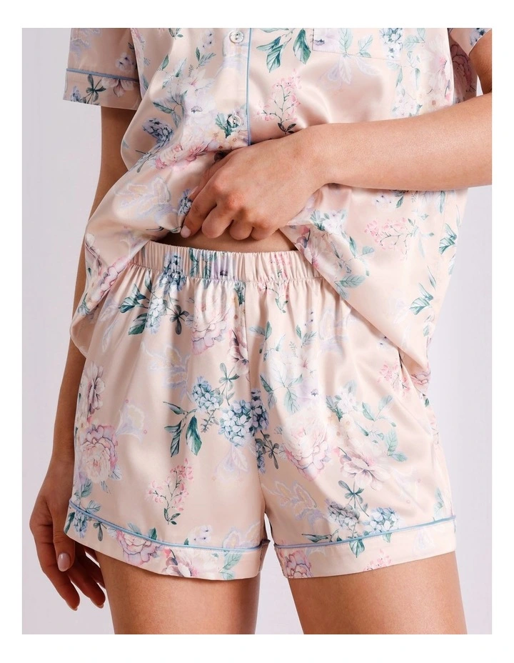 Luxe Satin Short Sleeve PJ Set in Floral Paisley White Print image 5