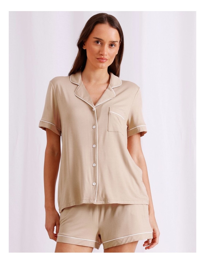Pure Comfort Short Sleeve Short PJ Set in Latte image 1