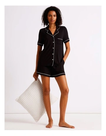 Pure Comfort Short Sleeve Short PJ Set in Black