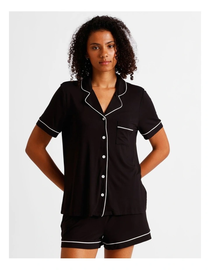 Pure Comfort Short Sleeve Short PJ Set in Black image 2