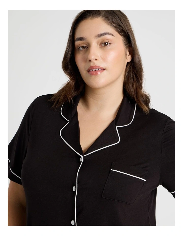Pure Comfort Short Sleeve Short PJ Set in Black image 2