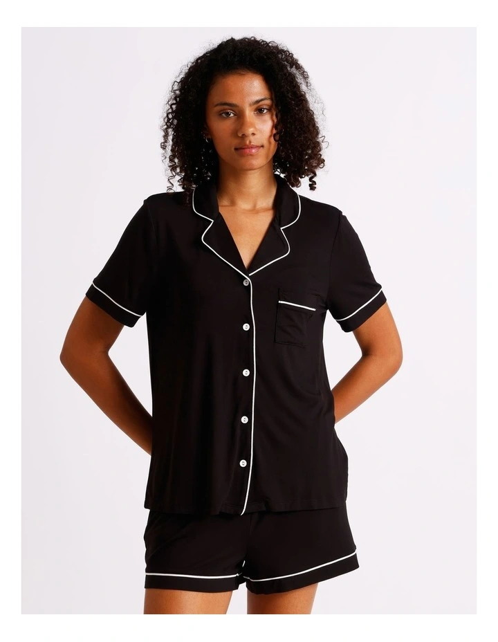 Pure Comfort Short Sleeve Short PJ Set in Black image 2