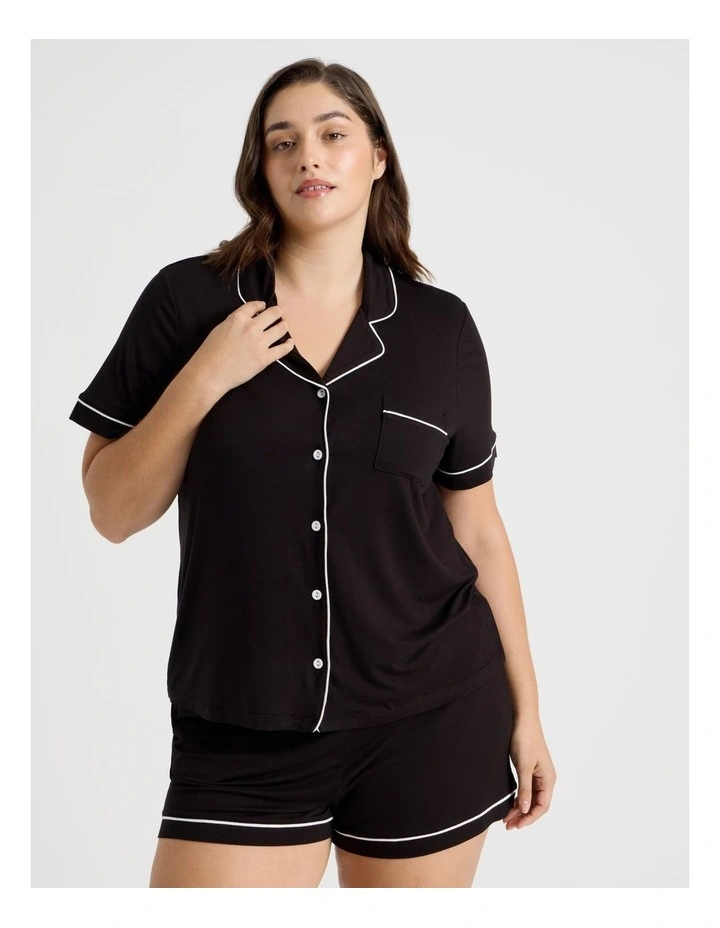 Pure Comfort Short Sleeve Short PJ Set in Black image 3