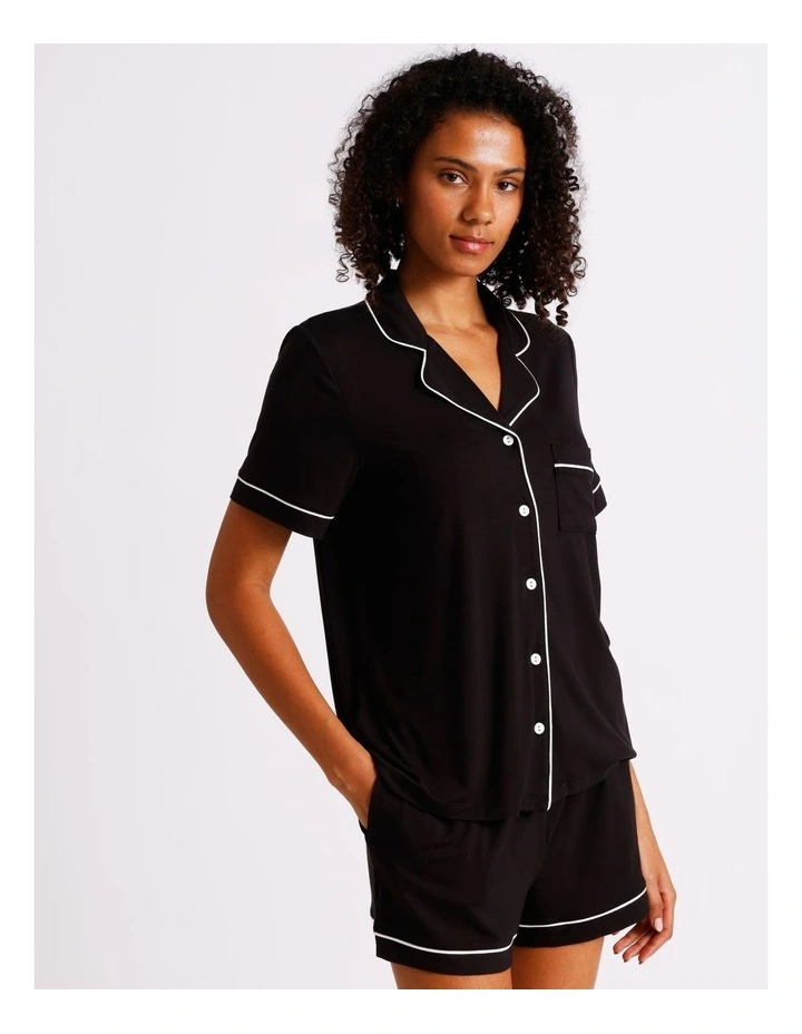 Pure Comfort Short Sleeve Short PJ Set in Black image 4