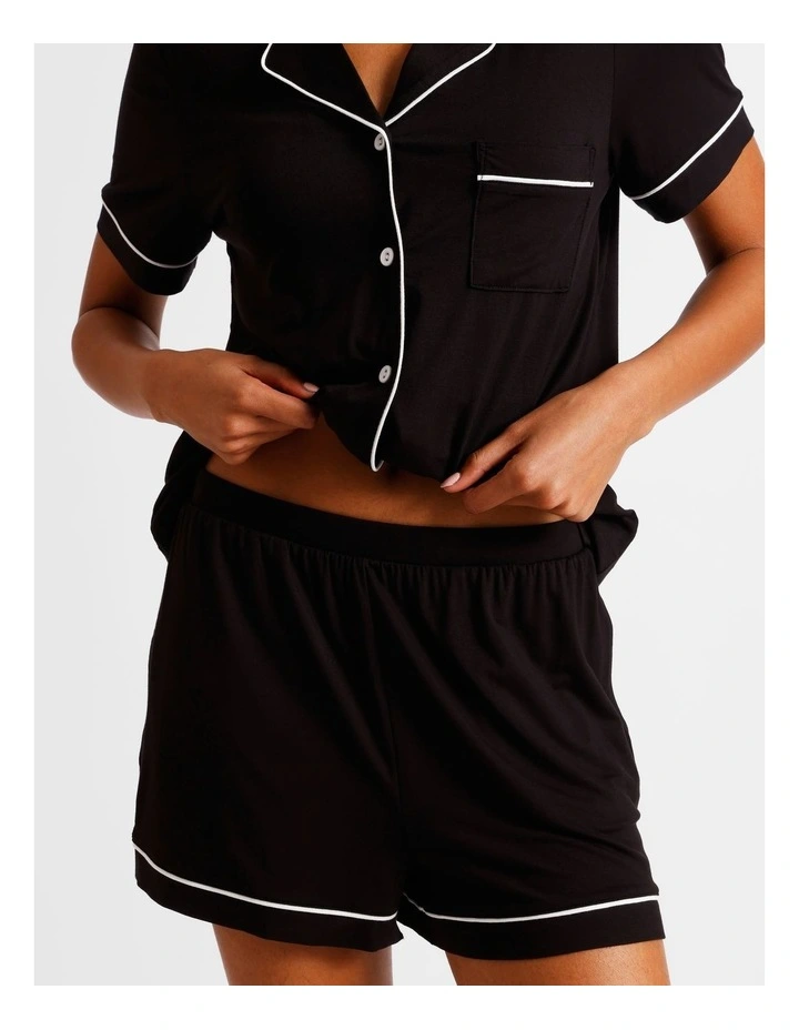 Pure Comfort Short Sleeve Short PJ Set in Black image 7