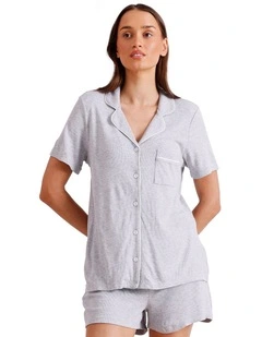 Pure Comfort Rib Short Sleeve Short PJ Set in Grey Marle