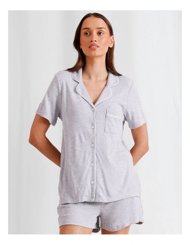 Pure Comfort Rib Short Sleeve Short PJ Set in Grey Marle image 1