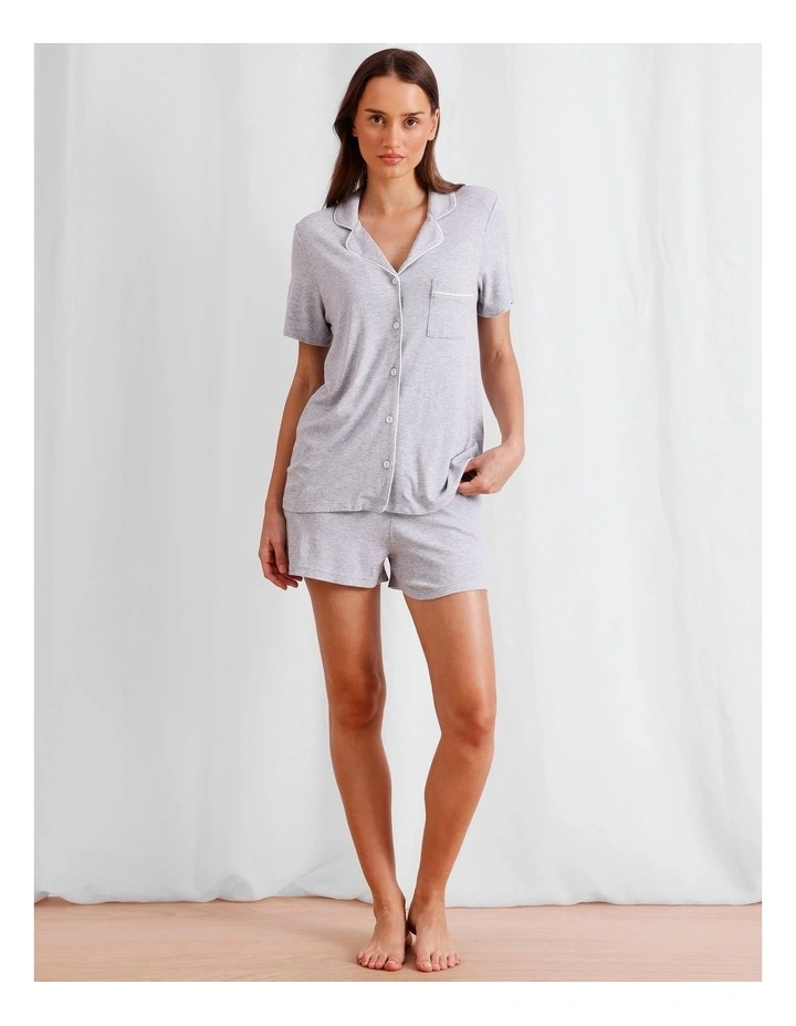 Pure Comfort Rib Short Sleeve Short PJ Set in Grey Marle image 2