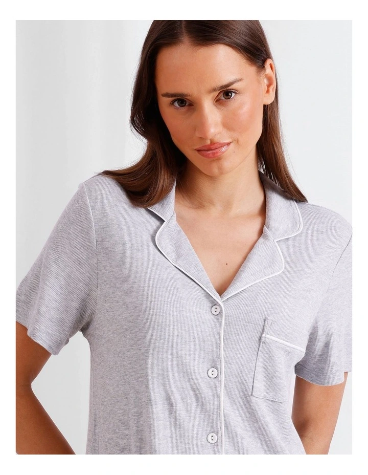 Pure Comfort Rib Short Sleeve Short PJ Set in Grey Marle image 3
