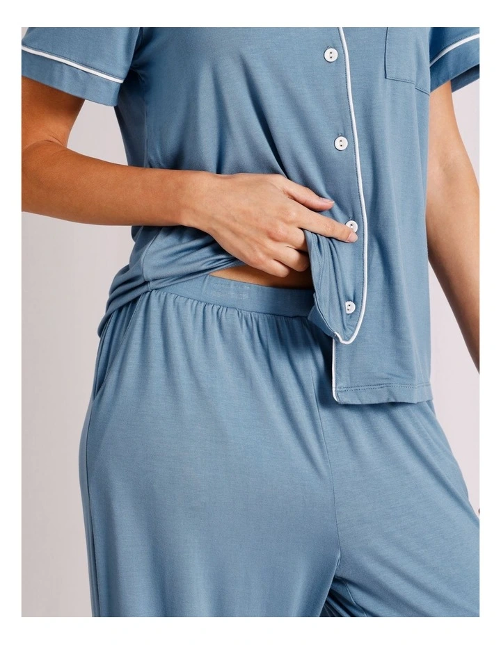 Pure Comfort Short Sleeve Long PJ Set in Steel Blue image 3