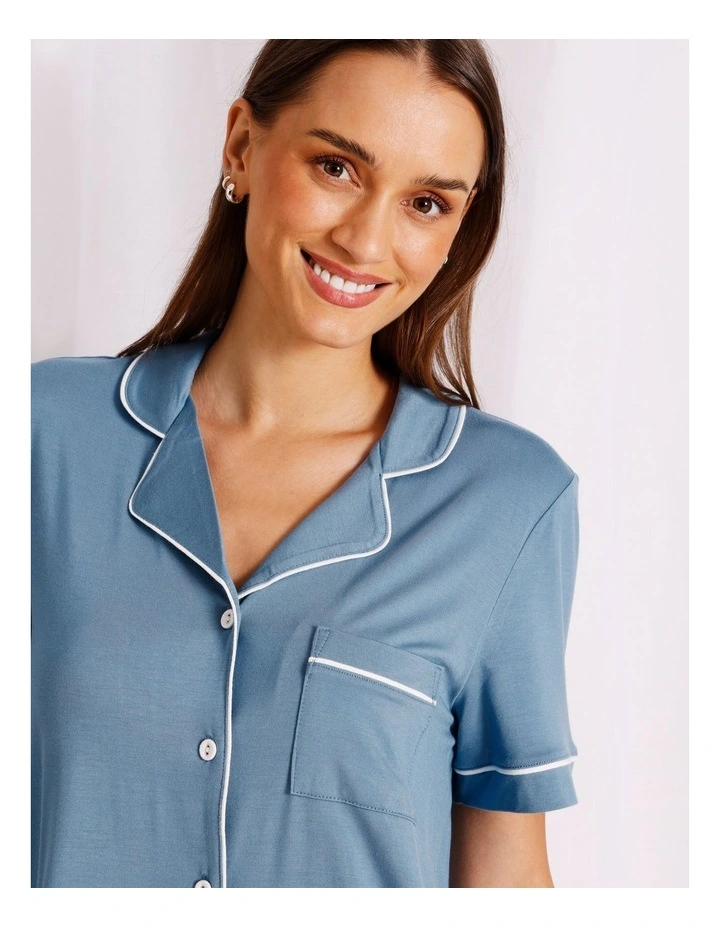 Pure Comfort Short Sleeve Long PJ Set in Steel Blue image 4