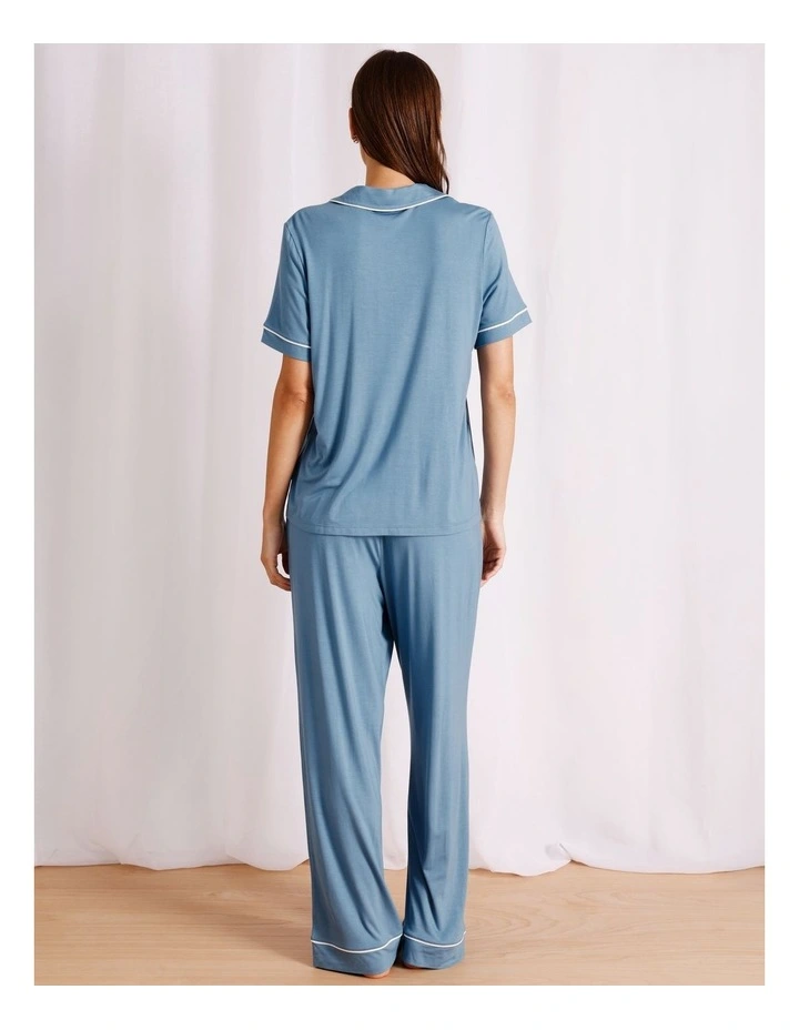 Pure Comfort Short Sleeve Long PJ Set in Steel Blue image 5