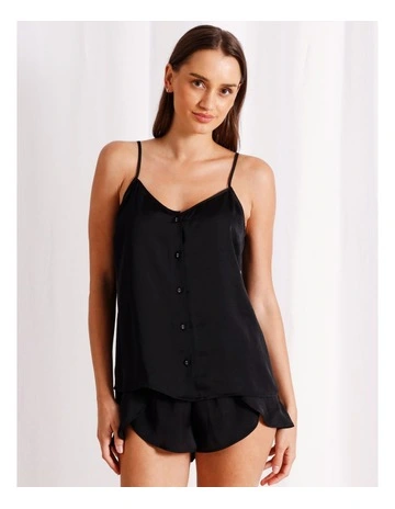 Signature Satin Cami Boxer Set in Black