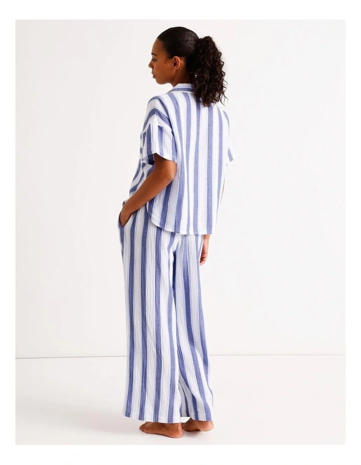 Divine Cheesecloth Short Sleeve Long PJ Set in Cobalt Stripe Print image 5