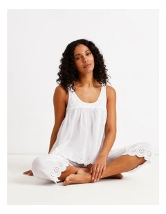 Divine Broderie Sleeveless 3/4 Pant PJ Set in White