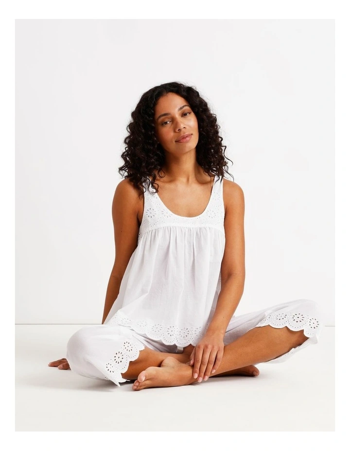 Divine Broderie Sleeveless 3/4 Pant PJ Set in White image 1