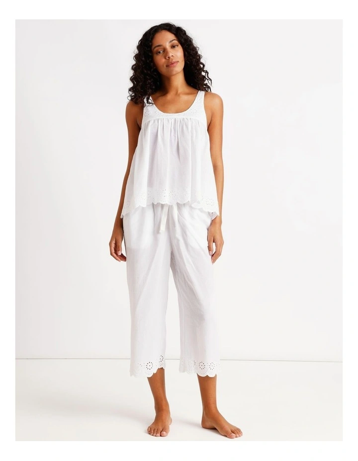 Divine Broderie Sleeveless 3/4 Pant PJ Set in White image 2