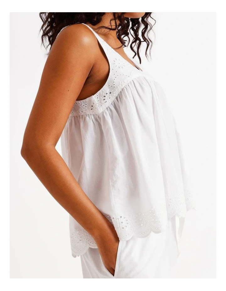 Divine Broderie Sleeveless 3/4 Pant PJ Set in White image 3