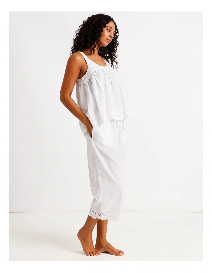 Divine Broderie Sleeveless 3/4 Pant PJ Set in White image 4