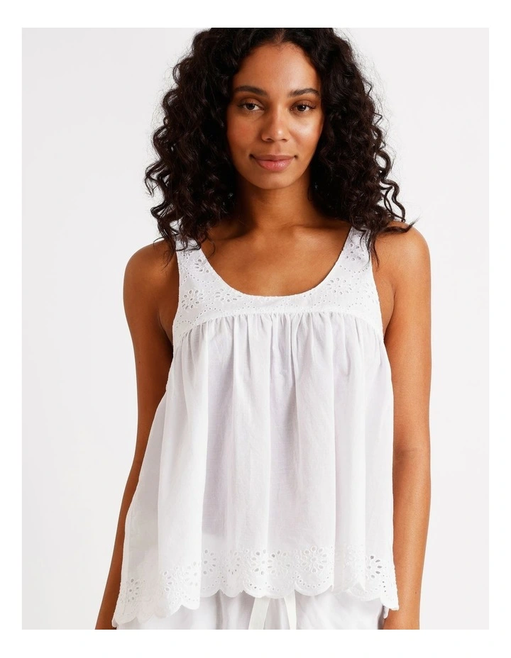 Divine Broderie Sleeveless 3/4 Pant PJ Set in White image 5