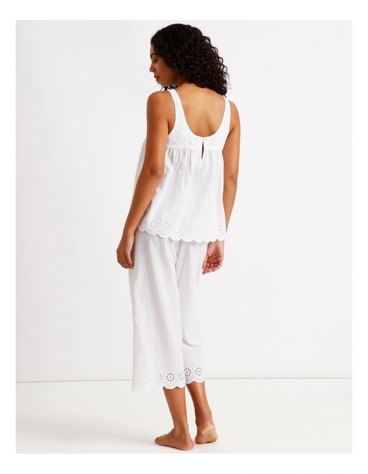 Divine Broderie Sleeveless 3/4 Pant PJ Set in White image 6