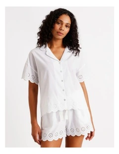 Divine Broderie Short Sleeve Short PJ Set in White