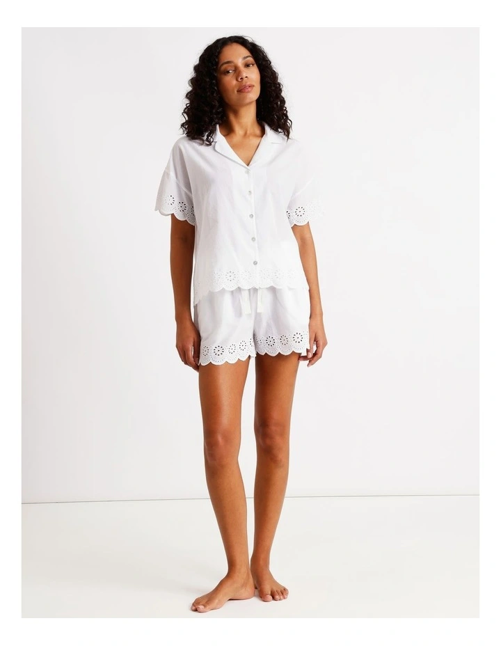 Divine Broderie Short Sleeve Short PJ Set in White image 2