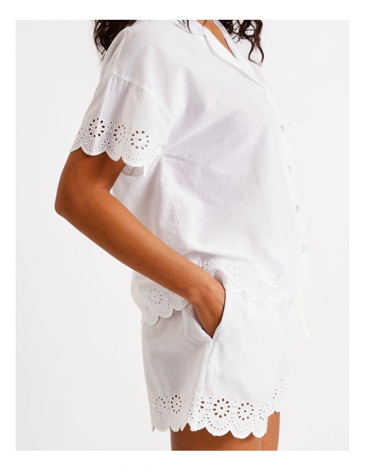 Divine Broderie Short Sleeve Short PJ Set in White image 3