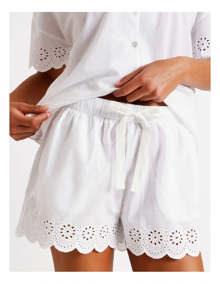 Divine Broderie Short Sleeve Short PJ Set in White image 4