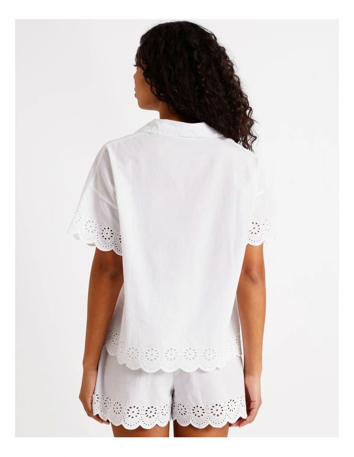 Divine Broderie Short Sleeve Short PJ Set in White image 6