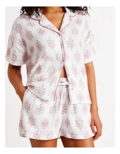 Divine Cheesecloth Short Sleeve PJ Set in Tile Print