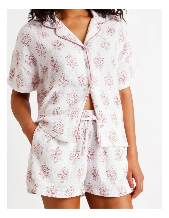 Divine Cheesecloth Short Sleeve PJ Set in Tile Print image 1