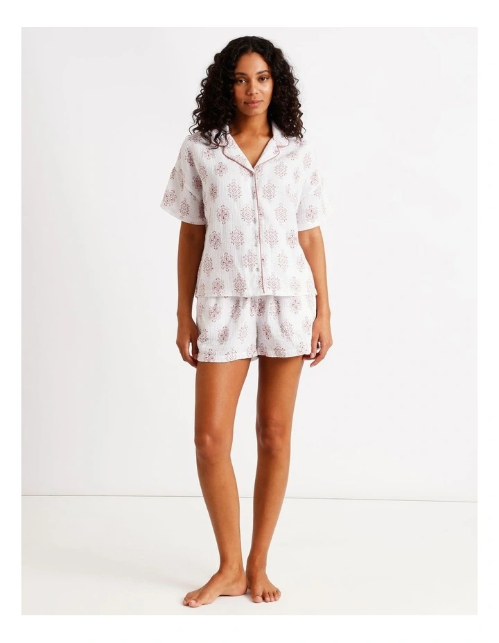 Divine Cheesecloth Short Sleeve PJ Set in Tile Print image 2