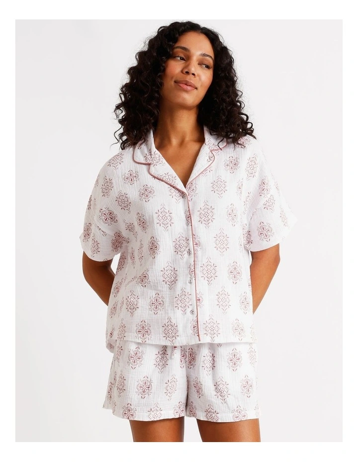 Divine Cheesecloth Short Sleeve PJ Set in Tile Print image 4