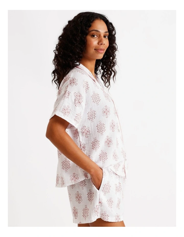 Divine Cheesecloth Short Sleeve PJ Set in Tile Print image 5