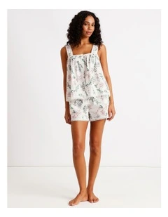 Divine Crochet Trim Cami Boxer Set in White Floral Print