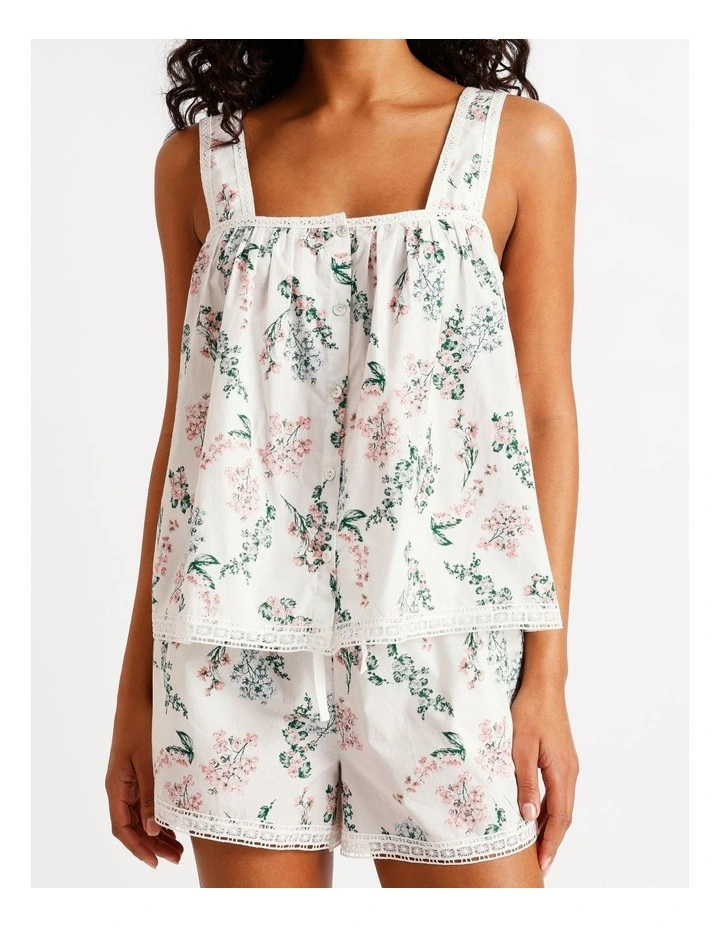 Divine Crochet Trim Cami Boxer Set in White Floral Print image 2