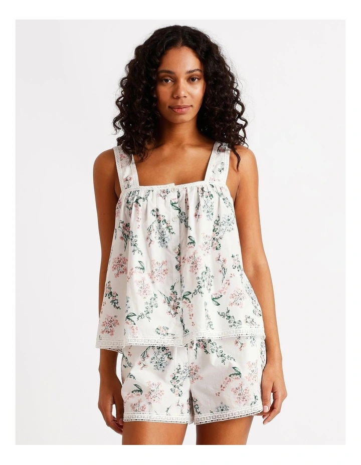 Divine Crochet Trim Cami Boxer Set in White Floral Print image 3