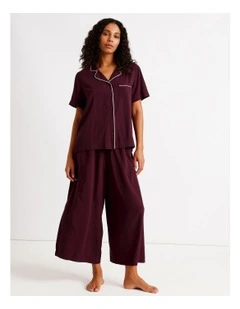 Serene Dobby Short Sleeve Wide Leg Pyjama Set in Plum