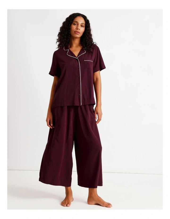 Serene Dobby Short Sleeve Wide Leg Pyjama Set in Plum image 1