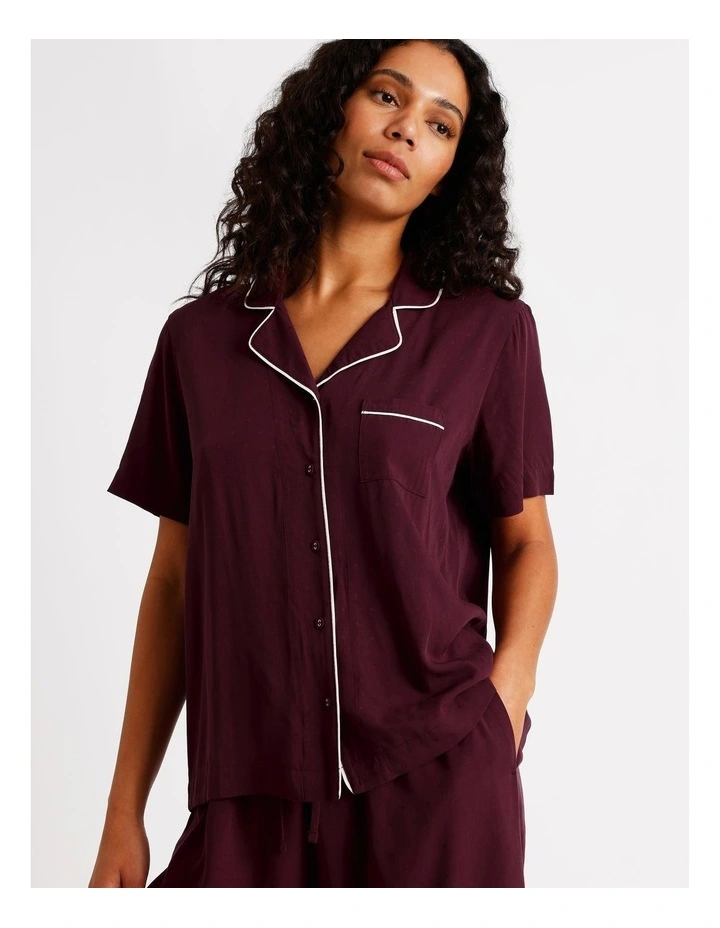 Serene Dobby Short Sleeve Wide Leg Pyjama Set in Plum image 3