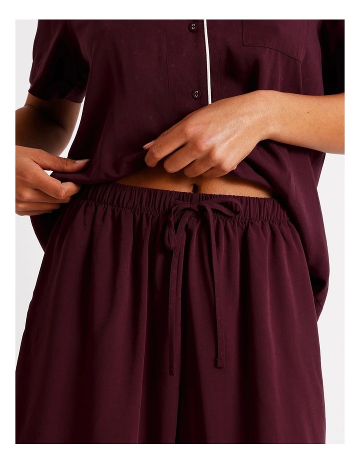 Serene Dobby Short Sleeve Wide Leg Pyjama Set in Plum image 4