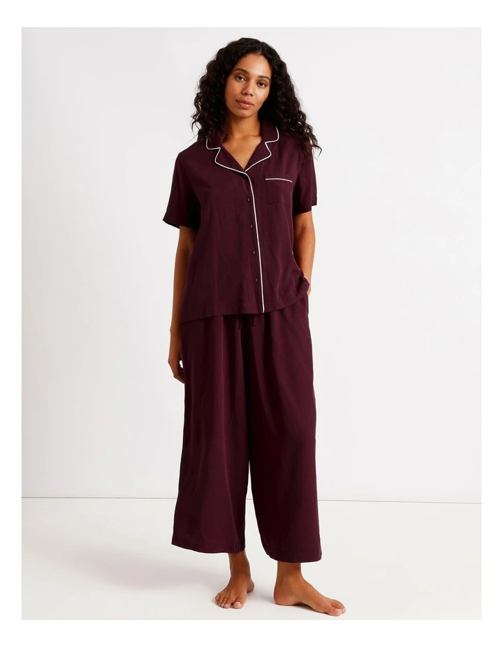 Serene Dobby Short Sleeve Wide Leg Pyjama Set in Plum image 5