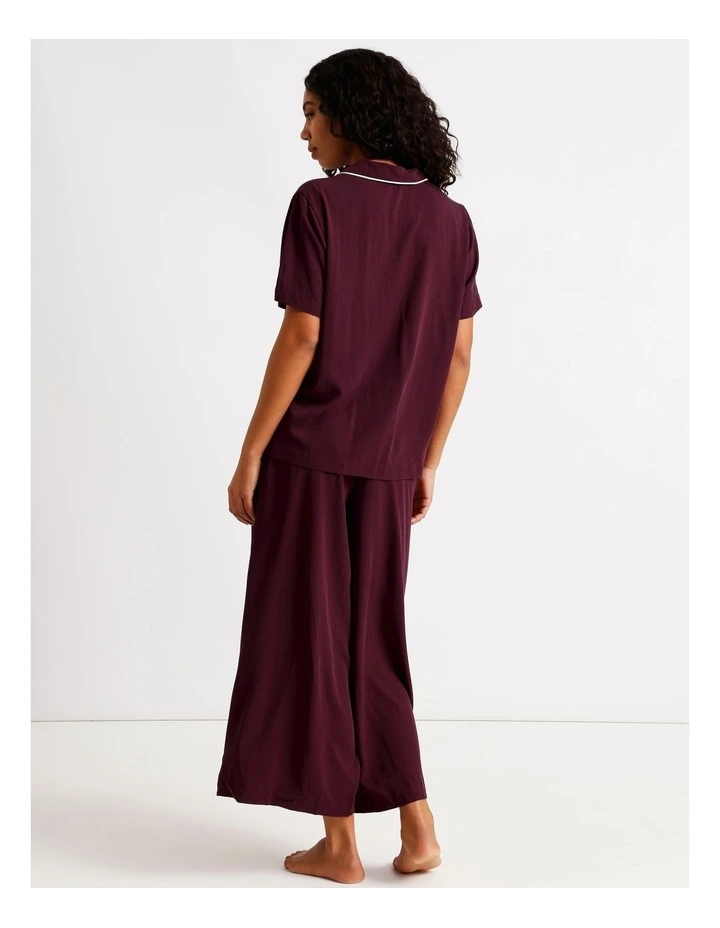 Serene Dobby Short Sleeve Wide Leg Pyjama Set in Plum image 6