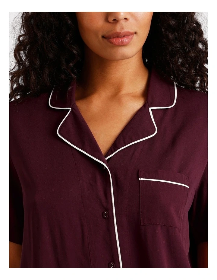 Serene Dobby Short Sleeve Wide Leg Pyjama Set in Plum image 7