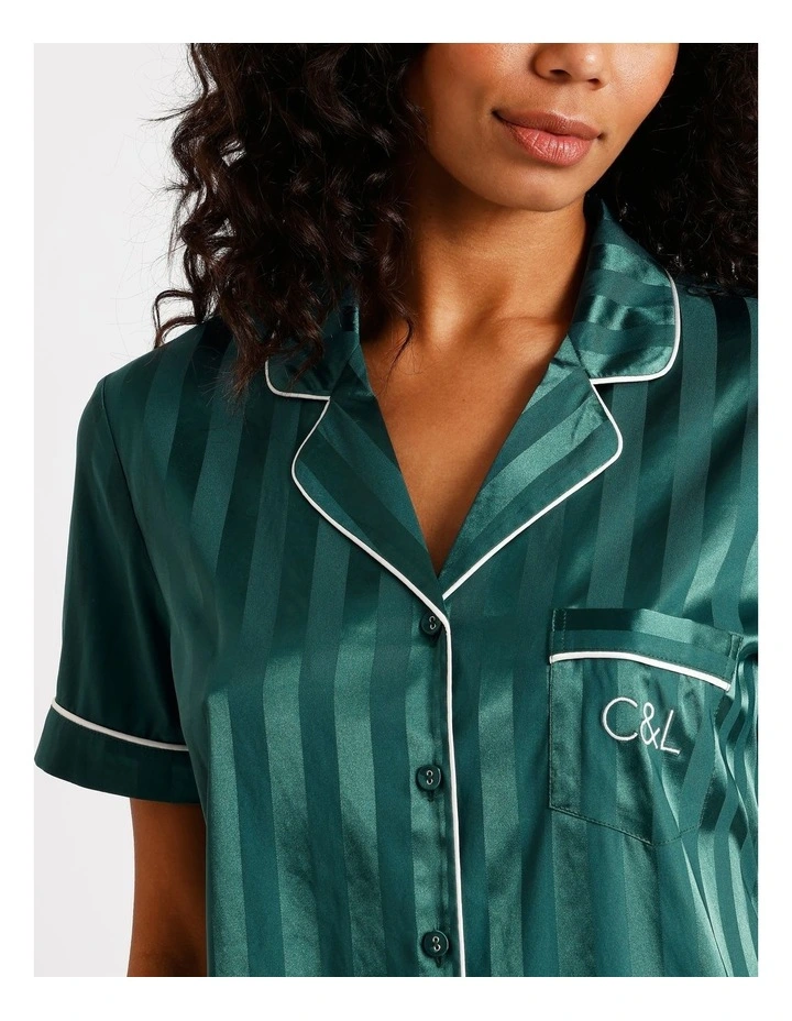 Luxe Satin Jacquard Short Sleeve Short PJ Set in Teal Jacquard image 4